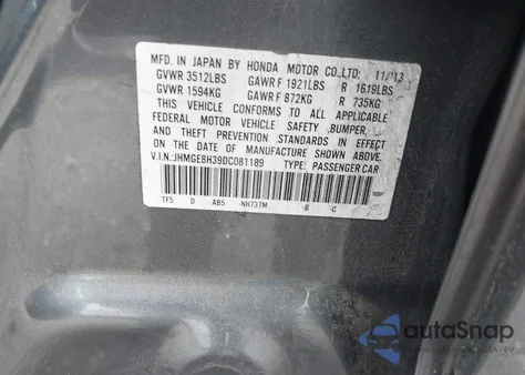 2013 Honda Fit z USA, uszkodzony, nr VIN JHMGE8H39DC081189